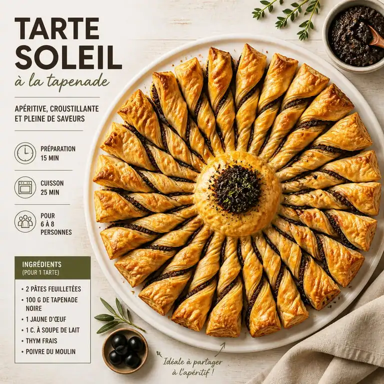 Tarte soleil à la tapenade, recette avec de la pâte feuilletée