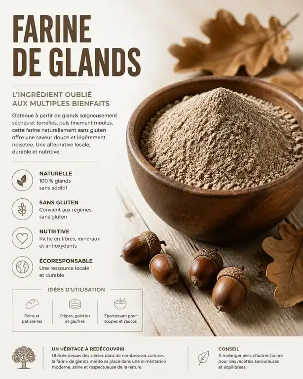 Farine de glands de chêne prête à être utilisée pour des recettes culinaires