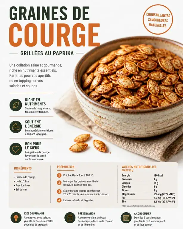 Graines de courge grillées au paprika prêtes à être consommées
