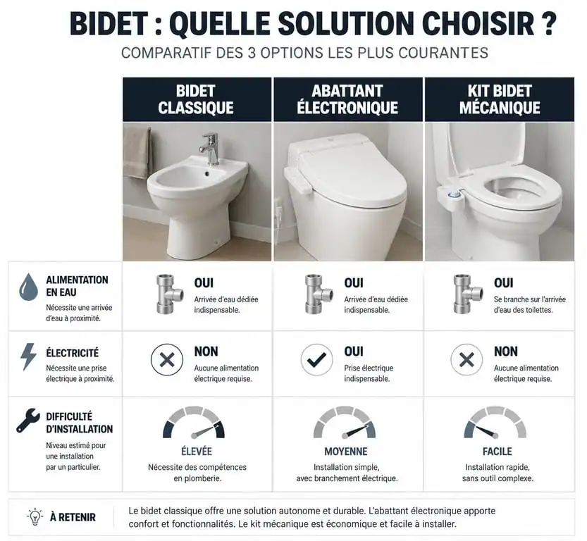 Comparatif bidet traditionnel, abattant électronique et kit bidet mécanique pour choisir son bidet toilet bidet