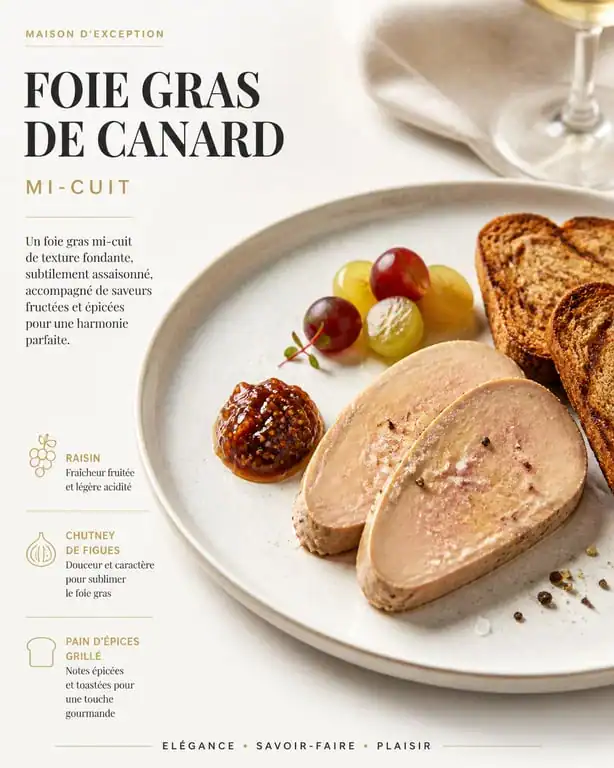 Assiette de foie gras de canard avec accompagnements et pain d'épices pour une dégustation réussie