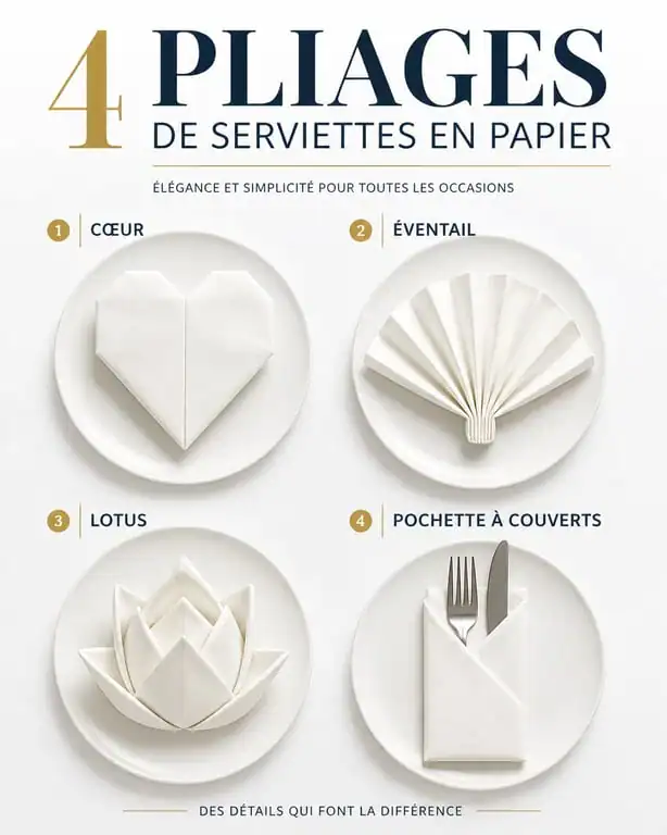 Exemples de pliage de serviettes papier facile pour une décoration de table réussie