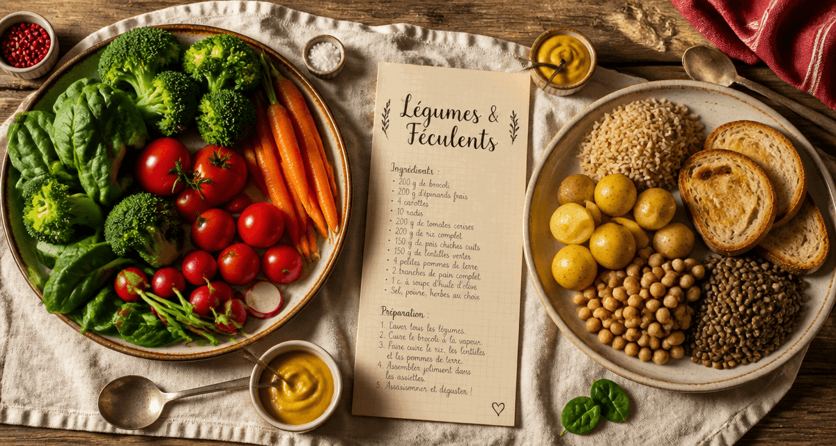 liste des legumes et feculents en assiettes