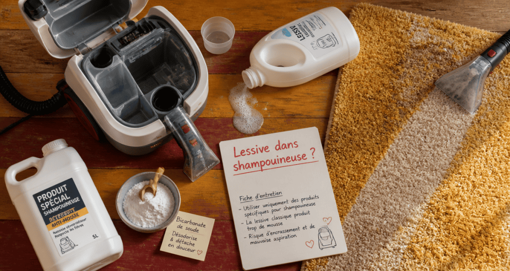 peut on mettre lessive dans shampouineuse sur table avec shampouineuse et tapis