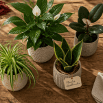Plantes d'intérieur dépolluante en pots sur table