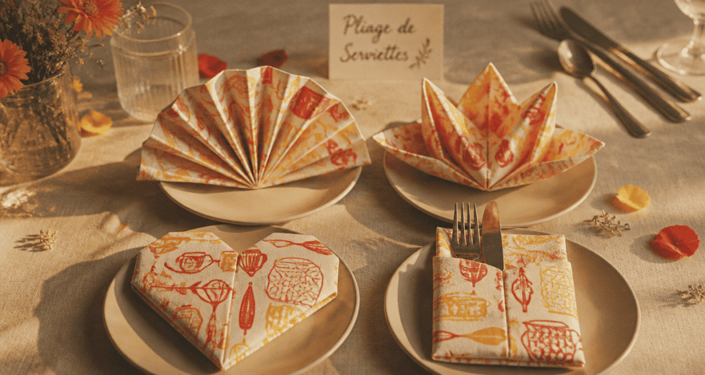 pliage serviettes papier facile gratuit sur table élégante