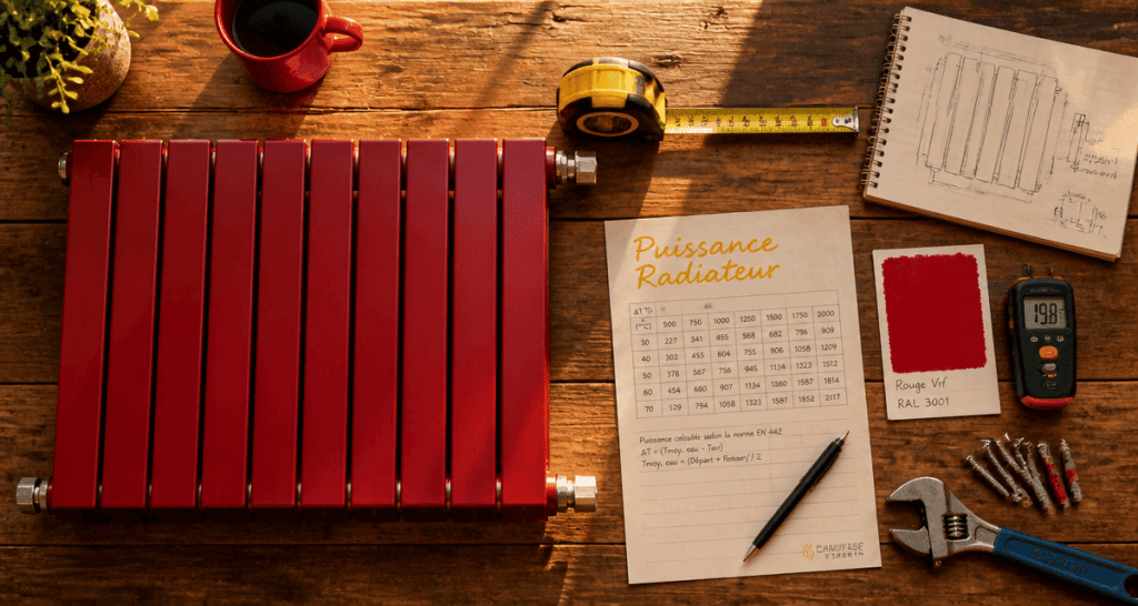 radiateur en acier pour chauffage central avec outils et fiche technique