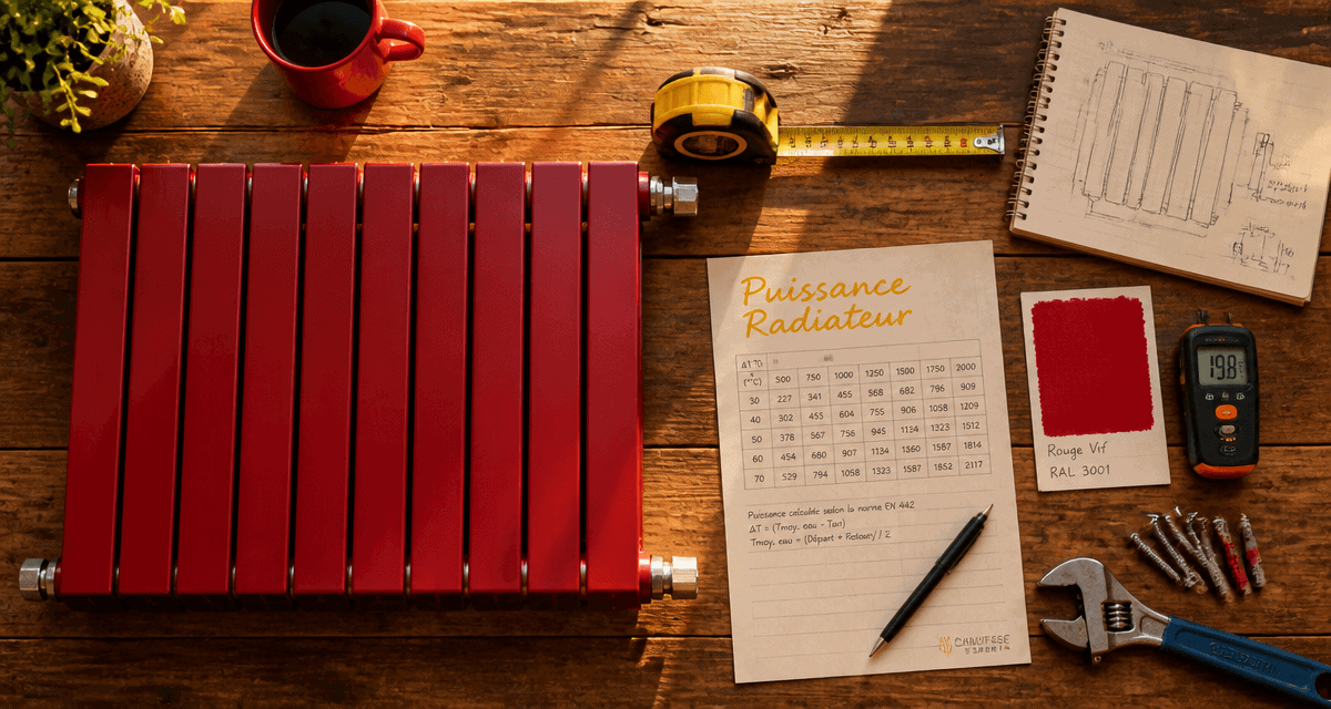 radiateur en acier pour chauffage central avec outils et fiche technique