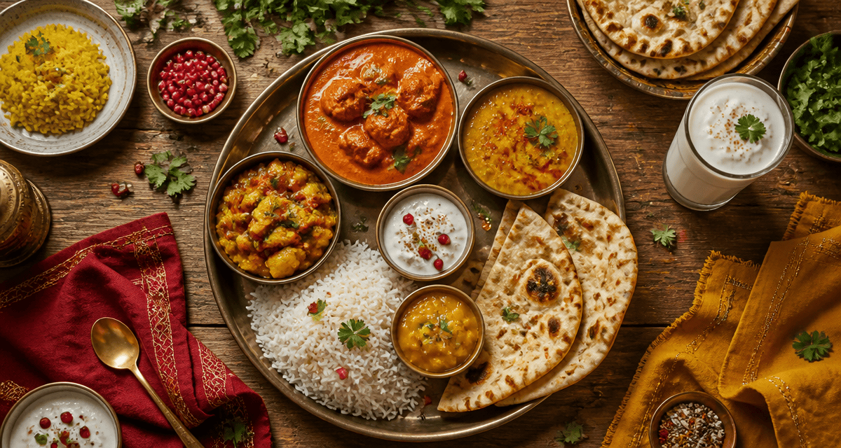 repas indien thali varié sur table conviviale