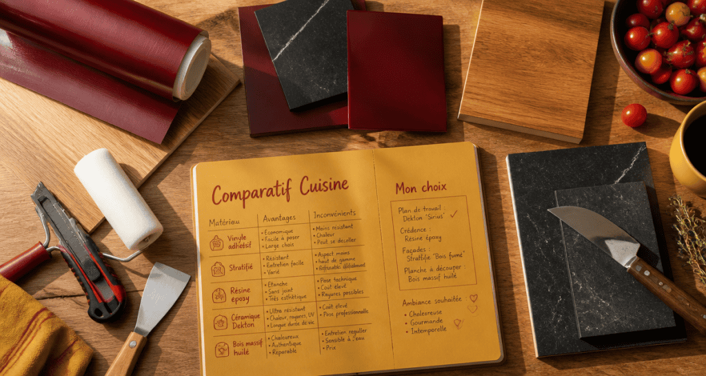 revêtement de plan de travail cuisine échantillons outils
