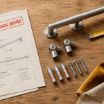 Tringle rideau sous pente et outils sur plan de travail
