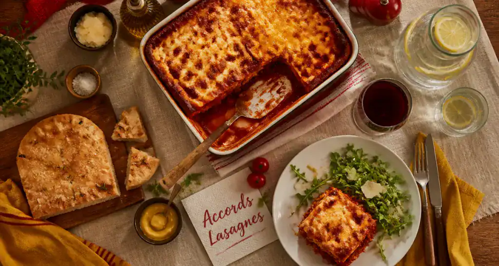 accompagnement pour lasagne avec salade roquette et focaccia