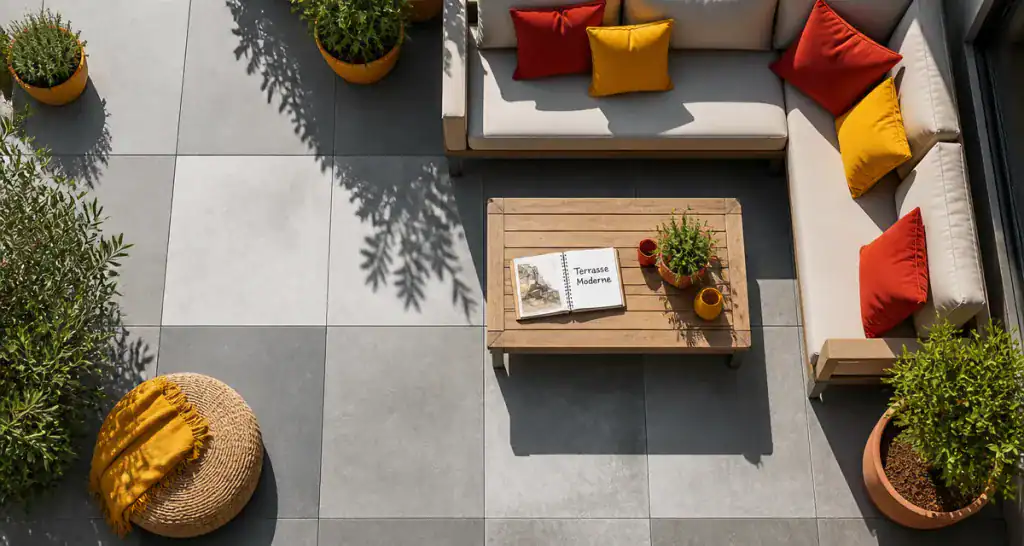 carrelage terrasse moderne gris perle et anthracite