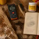 champignon sur bois sur planche et outils de traitement