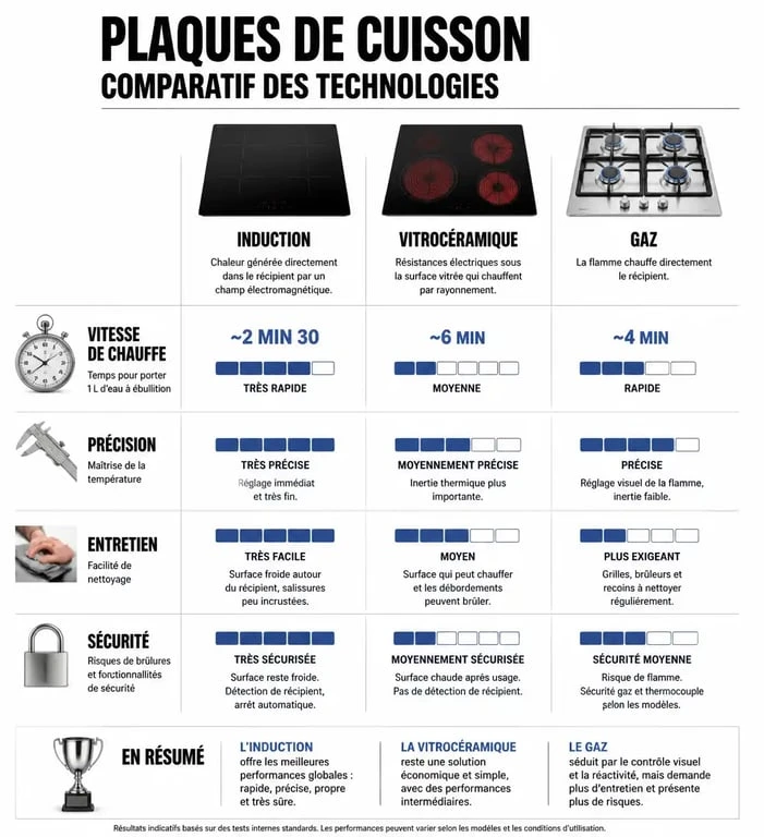Comparatif des technologies pour choisir la meilleure plaque de cuisson