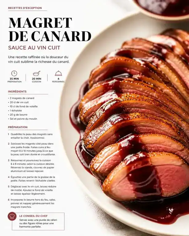 Magret de canard au vin cuit, une recette traditionnelle d'apéritif français raffiné.