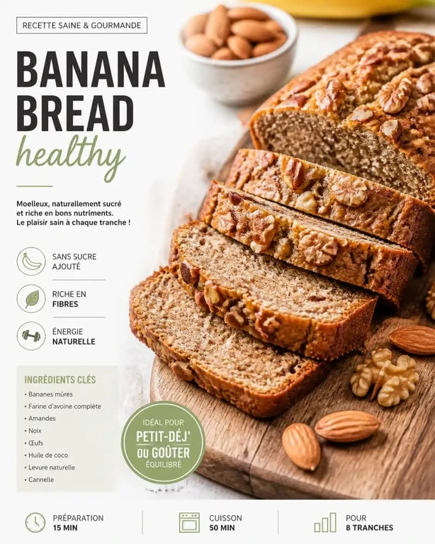 Banana bread healthy sans sucre ajouté, une collation saine et gourmande pour le goûter.