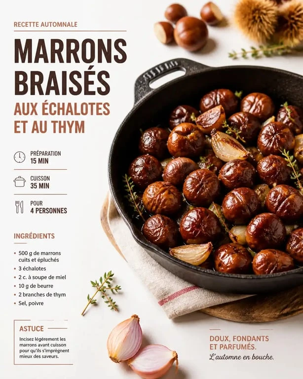 Poêlée de marrons braisés aux échalotes et au thym, recette de marrons gourmande