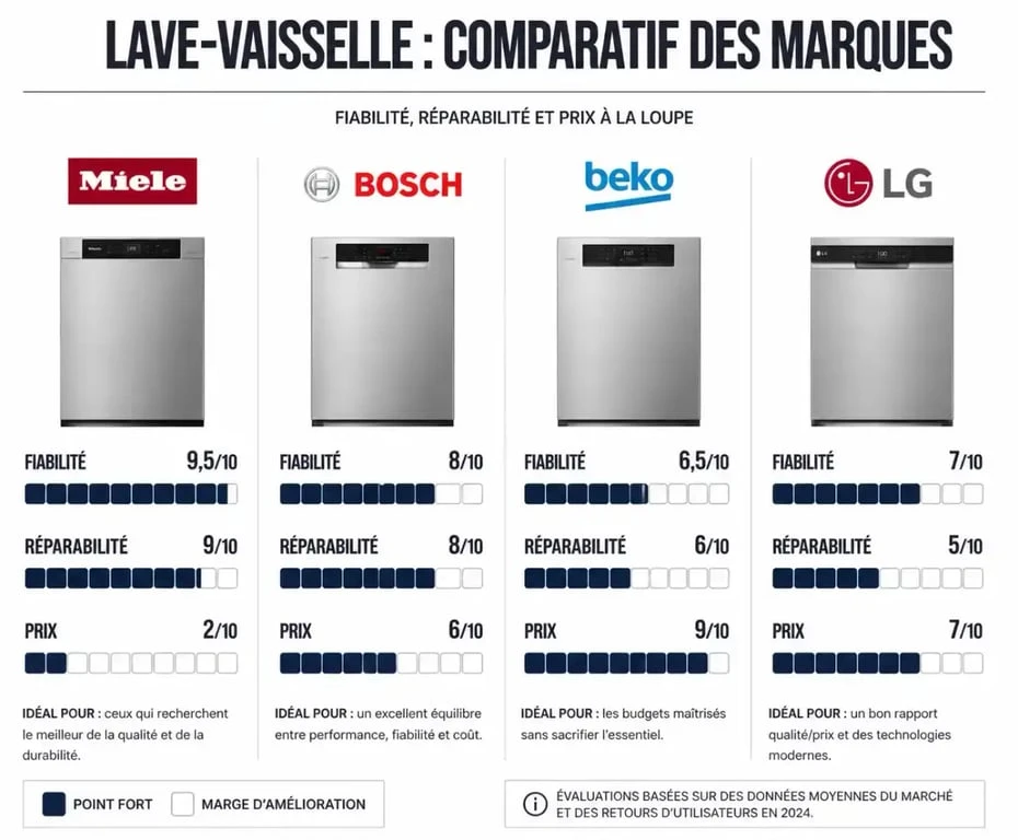 Comparatif des meilleures marques de lave-vaisselle : fiabilité, réparabilité et prix