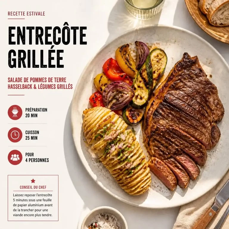 Assiette de barbecue avec accompagnements variés comme des pommes de terre Hasselback et des légumes grillés pour un repas réussi