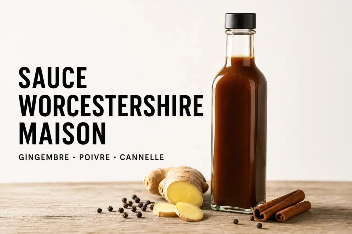Sauce Worcestershire maison faite maison dans une bouteille en verre pour remplacer la sauce Worcestershire industrielle.