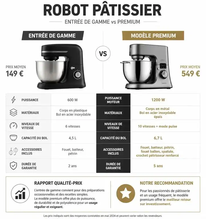 Infographie comparative robot pâtissier Lidl Silvercrest vs marques premium
