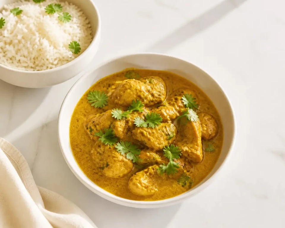 Curry de poulet onctueux réalisé avec le robot Monsieur Cuisine Connect, une des meilleures recettes pour le robot.