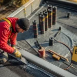 Étanchéité des toitures : couvreur pose membrane bitumineuse sur toiture-terrasse