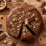 Gateau Kinder nappé de chocolat sur planche en bois