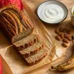 Goûter healthy : banana bread sans sucre, yaourt nature et amandes