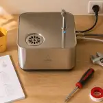 installation fontaine à eau inox avec outils