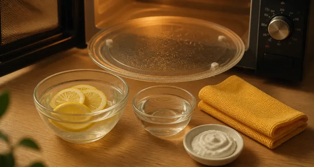 Nettoyage micro onde naturel : eau citron, vinaigre et bicarbonate contre la graisse