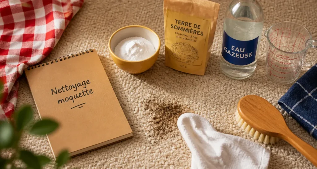 Nettoyer une moquette avec méthodes naturelles, bicarbonate et terre de Sommières