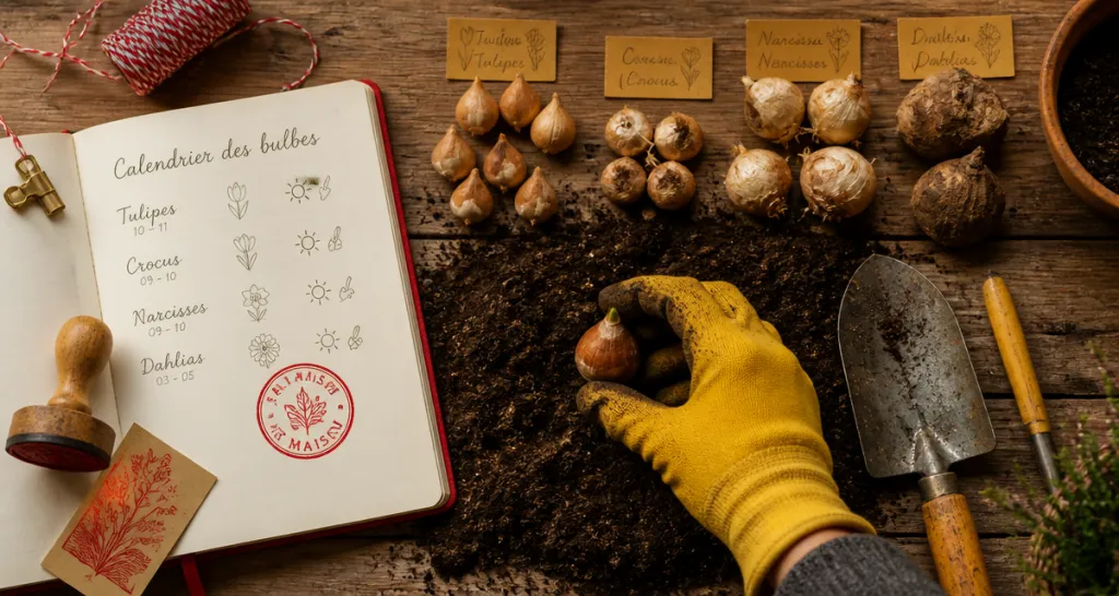 quand planter bulbes main gantée terre outils