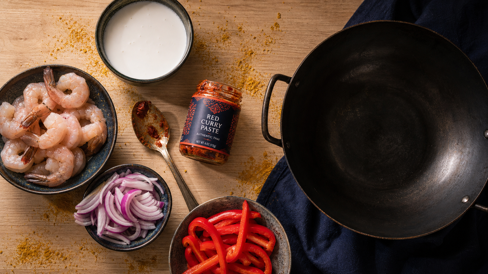Recette avec pate de curry : crevettes onctueuses, pâte rouge et lait de coco