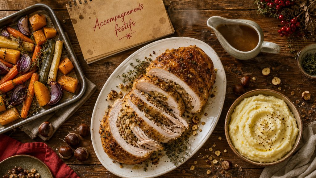 Accompagnement pour chapon farci : marrons et légumes rôtis, purée fondante