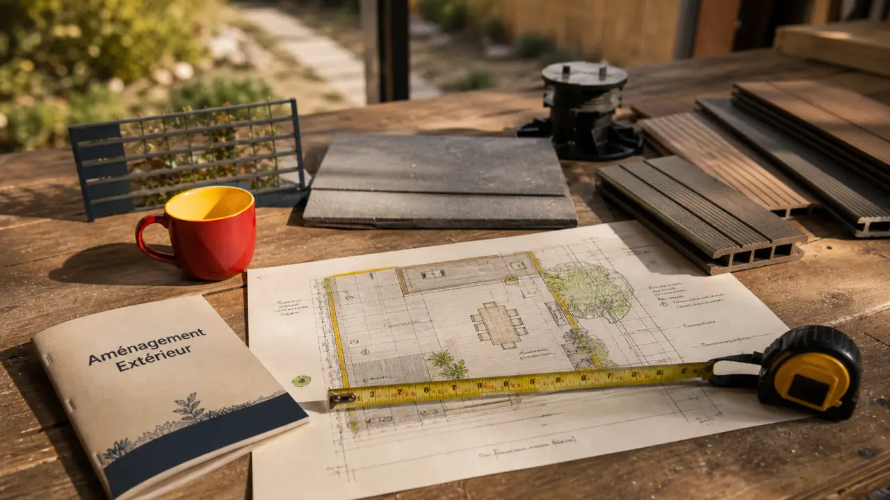 Aménagement extérieur Leroy Merlin : terrasse, clôture et éclairage