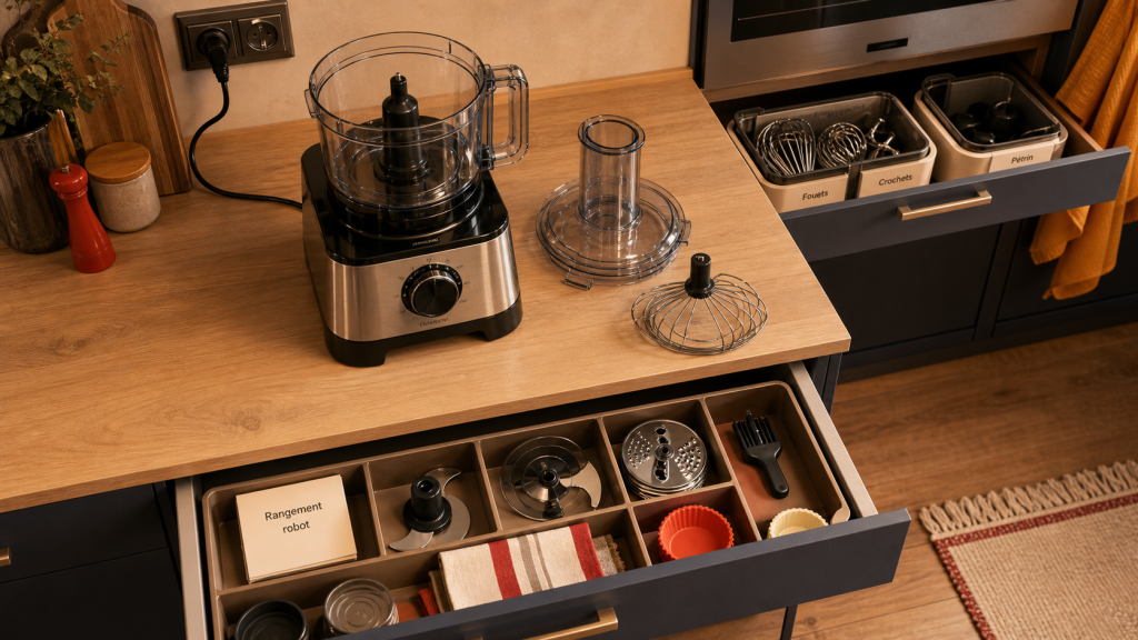 Astuce rangement robot cuisine : robot rangé dans tiroir profond ou placard coulissant