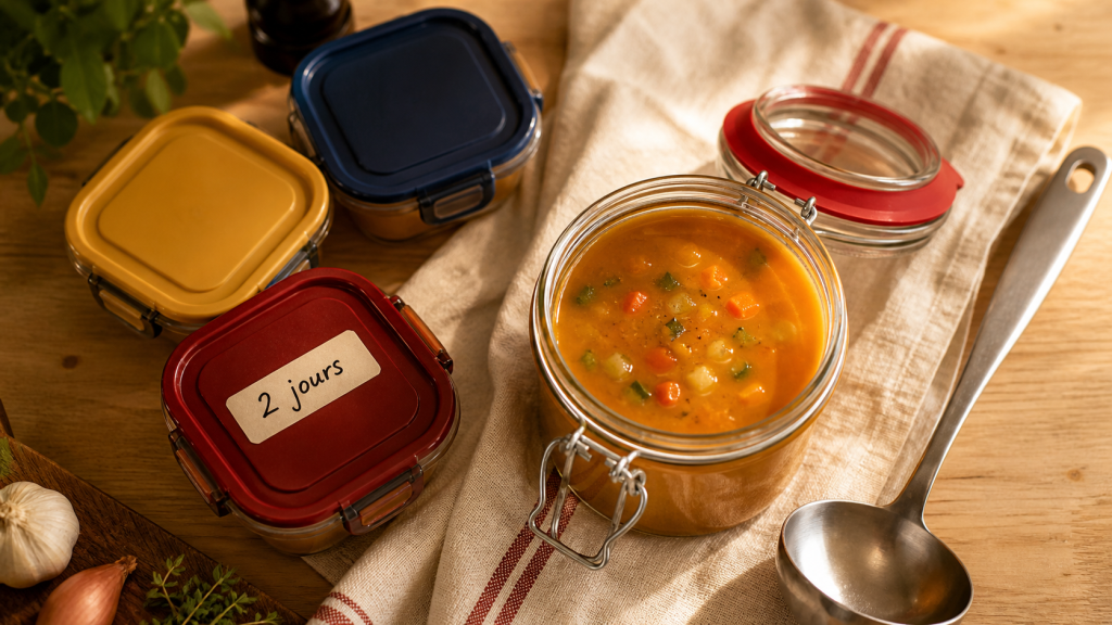 Combien de temps se garde une soupe maison au frigo : 3 jours au réfrigérateur