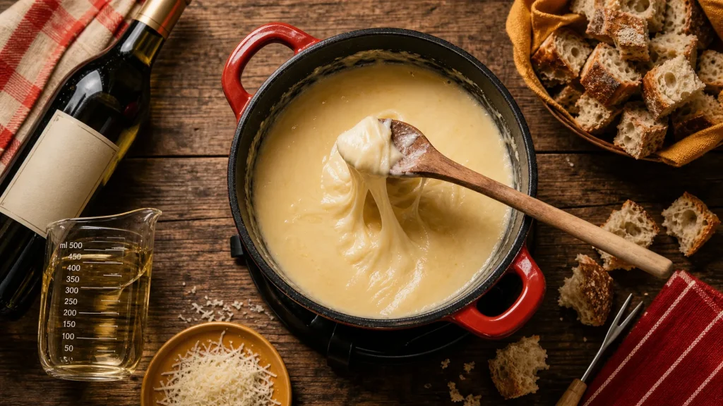 Combien de vin blanc pour 1kg de fondue : 450–500 ml de vin blanc