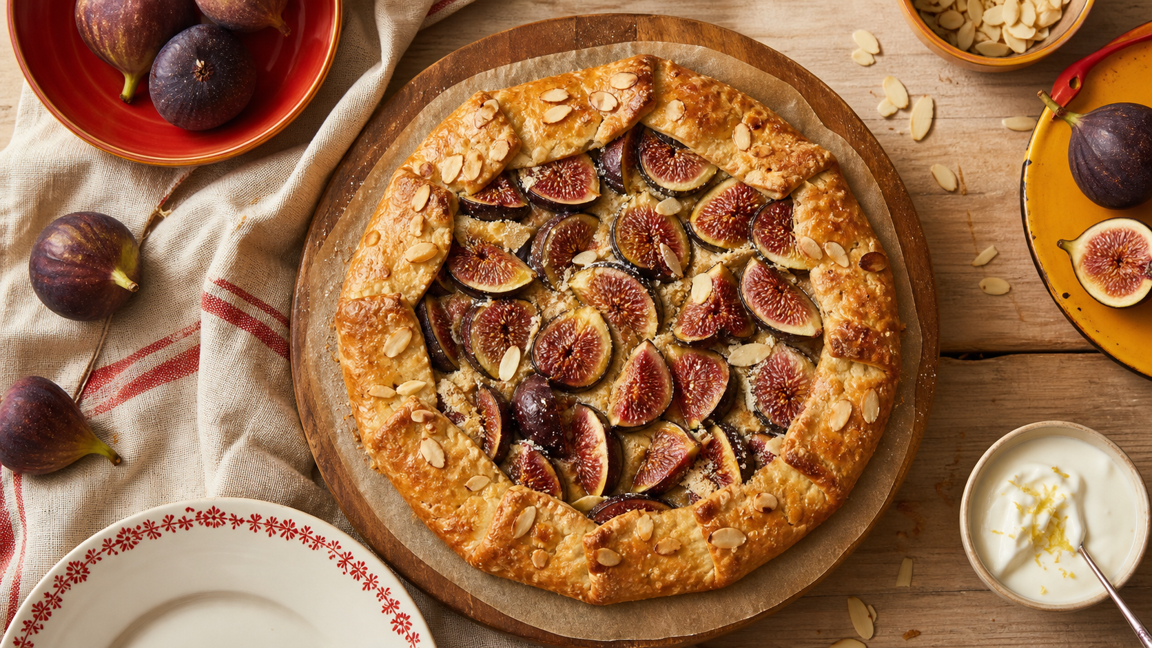 Dessert au figues fraiches : tarte rustique aux figues fraîches, vue de dessus