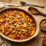 Desserts pêches : crumble aux pêches doré