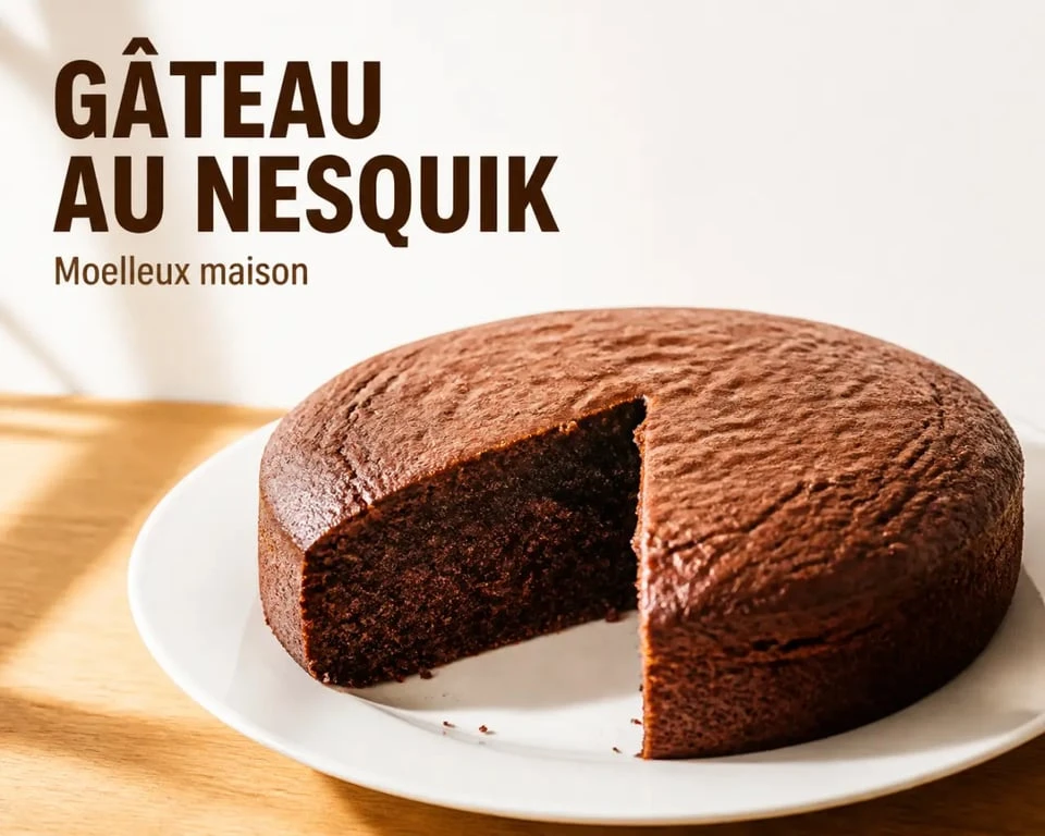 Gâteau au Nesquik moelleux servi en part sur assiette blanche