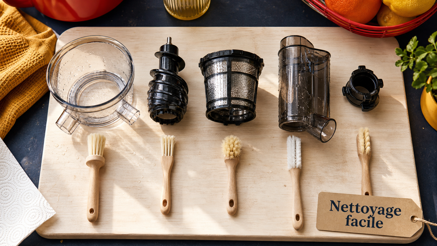 Extracteur de jus nettoyage facile : pièces et brosses pour un nettoyage rapide