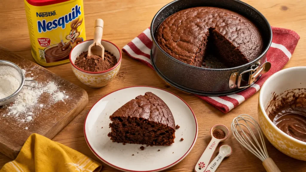 Gâteau au Nesquik moelleux, tranche sur assiette