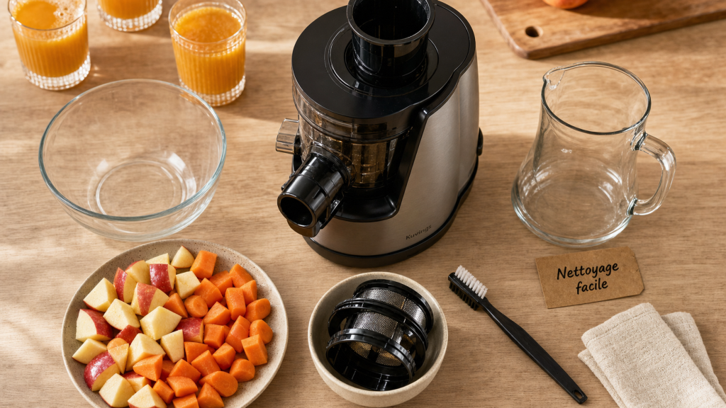 Meilleur extracteur de jus 2024, nettoyage facile 100 tr/min, extracteur à vis sans fin