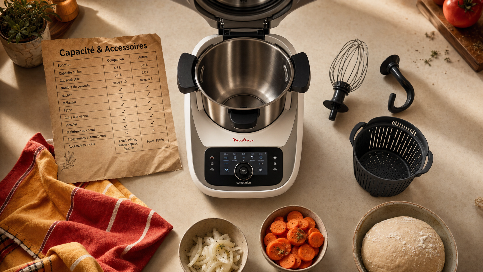Meilleur robot cuisine 3-5 L, accessoires et puissance 1500 W sur plan de travail