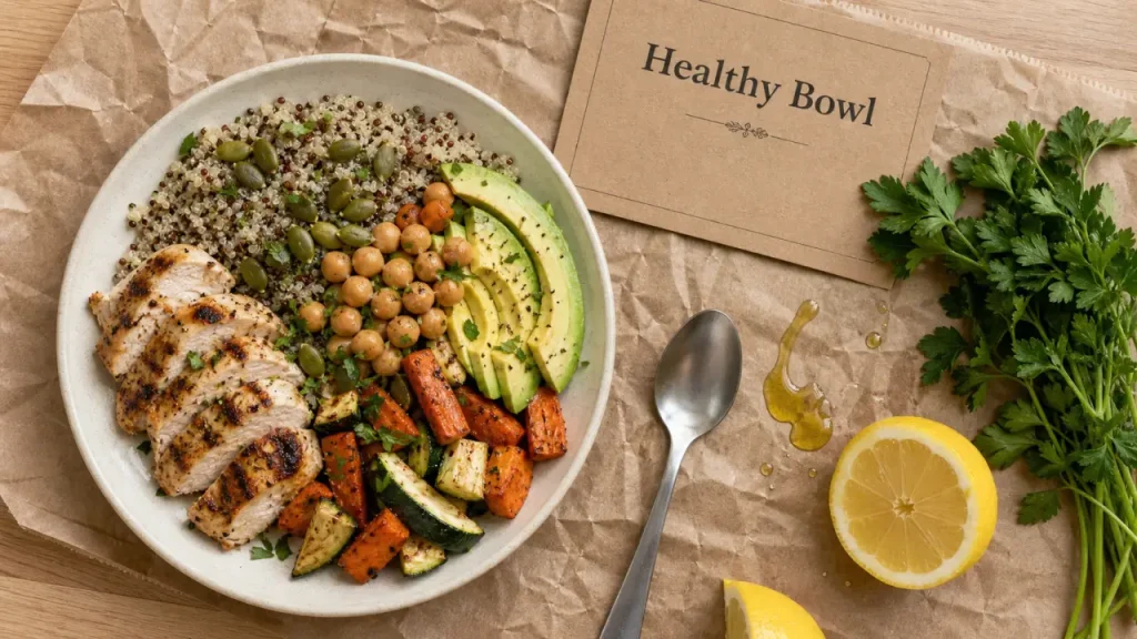 Nourriture healthy : bowl rassasiant au poulet et quinoa