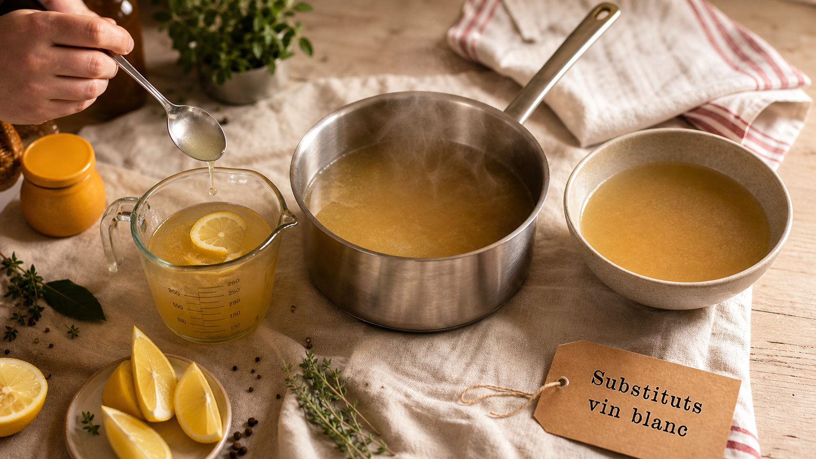 Par quoi remplacer le vin blanc : bouillon et citron