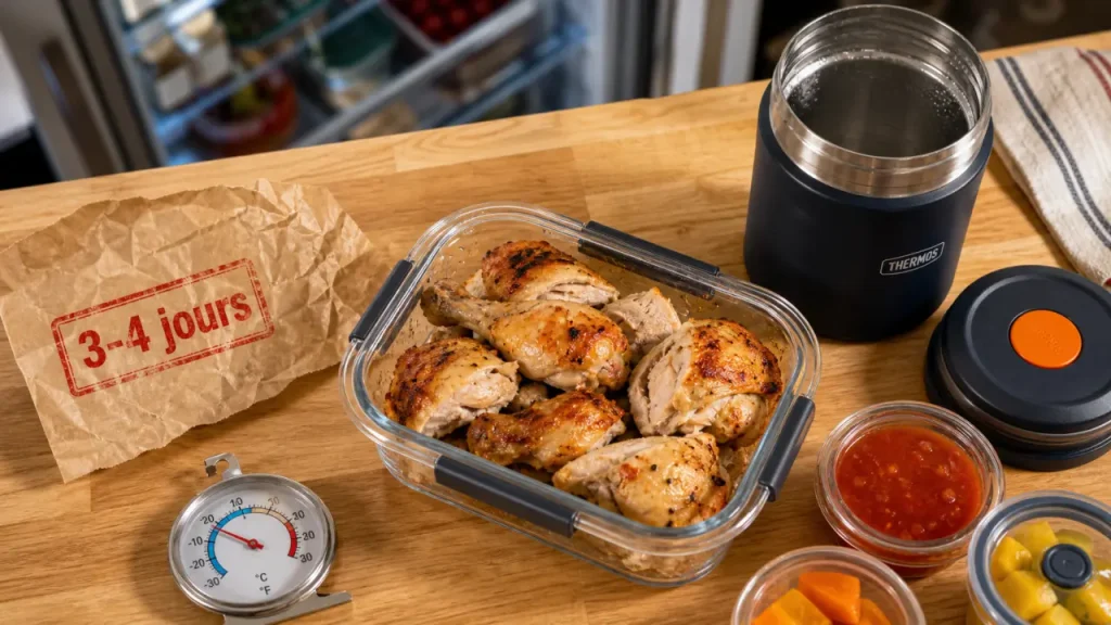 Poulet cuit : combien de temps au frigo, 3 à 4 jours